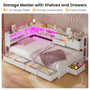 Sikaic Bed Frame Corner Bed Frame with Charging Station & Led Lights, White White / Engineered Wood & Heavy-Duty Steel / 83.1 x 47.2 x 36.2 inches