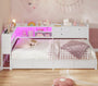 Sikaic Bed Frame Corner Bed Frame with Charging Station & Led Lights, White White / Engineered Wood & Heavy-Duty Steel / 83.1 x 47.2 x 36.2 inches