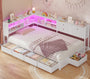 Sikaic Bed Frame Corner Bed Frame with Charging Station & Led Lights, White White / Engineered Wood & Heavy-Duty Steel / 83.1 x 47.2 x 36.2 inches