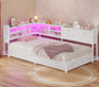Sikaic Bed Frame Corner Bed Frame with Charging Station & Led Lights, White White / Engineered Wood & Heavy-Duty Steel / 83.1 x 47.2 x 36.2 inches