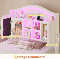 Sikaic Bed Frame Twin Size LED Bed Frame with Charging Station and Storage Headboard White White / Engineered Wood / Modern