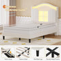 Sikaic Bed Frame Twin Size LED Bed Frame with Charging Station and Storage Headboard White White / Engineered Wood / Modern