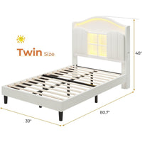 Sikaic Bed Frame Twin Size LED Bed Frame with Charging Station and Storage Headboard White White / Engineered Wood / Modern