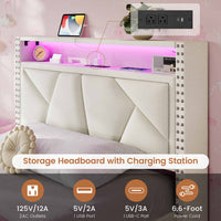 Sikaic Bed Frame Twin Size  LED Upholstered Platform Bed Frame with Charging Station and Shelf Headboard & 2 Storage Drawers Cream White White / Engineered Wood / Modern