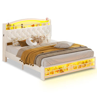 Sikaic Bed Frame Full Princess Velvet Upholstered LED Bed Frame White White / Full / Engineered Wood