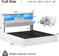 Sikaic Bed Frame Full Size Bed Frame with 4 Storage Drawers and Charging Station White White / Full / Engineered Wood
