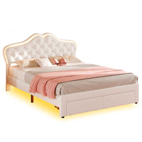 Sikaic Bed Frame Full Velvet Princess LED  Bed Frame White White / Full / Engineered Wood