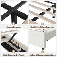 Sikaic Bed Frame Full Size Velvet Princess Platform RGB LED Bed with Storage Drawers and Adjustable Crystal Button Headboard Creamy White White / Full Size / Engineered Wood