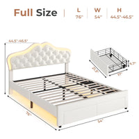 Sikaic Bed Frame Full Size Velvet Princess Platform RGB LED Bed with Storage Drawers and Adjustable Crystal Button Headboard Creamy White White / Full Size / Engineered Wood