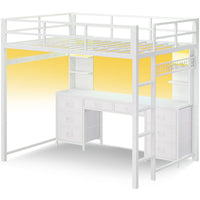 Sikaic Bed Frame Full Loft LED Bed Frame White White / Full / Steel
