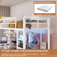 Sikaic Bed Frame LED Loft Metal Twin Size Bed Frame with U Shaped Desk Charging Station Drawers Storage Shelves and Safety Guard & Ladder No Box Spring Needed White