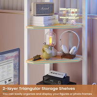 Sikaic Bed Frame LED Loft Metal Twin Size Bed Frame with U Shaped Desk Charging Station Drawers Storage Shelves and Safety Guard & Ladder No Box Spring Needed White