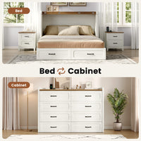 Sikaic Bed Frame Farmhouse Queen Murphy Bed with Storage Drawers & Charging Station Rustic White White / Queen / Engineered Wood