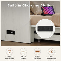 Sikaic Bed Frame Farmhouse Queen Murphy Bed with Storage Drawers & Charging Station Rustic White White / Queen / Engineered Wood