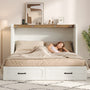 Sikaic Bed Frame Farmhouse Queen Murphy Bed with Storage Drawers & Charging Station Rustic White White / Queen / Engineered Wood