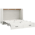 Farmhouse Queen Murphy Bed with Storage Drawers & Charging Station Rustic White