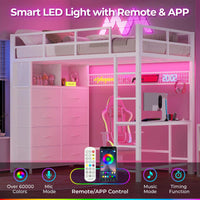 Sikaic Bed Frame Twin Loft LED Bed Frame White White / Steel / Modern