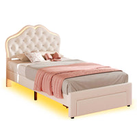 Sikaic Bed Frame Twin Velvet Princess LED Bed Frame White White / Twin / Engineered Wood