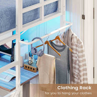 Sikaic Bed Frame Heavy Duty Metal Loft Twin Size Bed Frame with Led Lights and Full-Length Guardrail & Ladder No Box Spring Needed White White / Twin / Modern