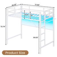 Sikaic Bed Frame Heavy Duty Metal Loft Twin Size Bed Frame with Led Lights and Full-Length Guardrail & Ladder No Box Spring Needed White White / Twin / Modern