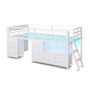 Sikaic Bed Frame Low Loft Bed Twin Size with 7 Storage Drawers, Bookcase and LED Lights White White / Twin / Modern