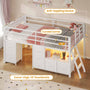 Sikaic Bed Frame Low Loft Bed Twin Size with 7 Storage Drawers, Bookcase and LED Lights White White / Twin / Modern