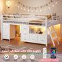 Sikaic Bed Frame Low Loft Bed Twin Size with 7 Storage Drawers, Bookcase and LED Lights White White / Twin / Modern