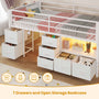 Sikaic Bed Frame Low Loft Bed Twin Size with 7 Storage Drawers, Bookcase and LED Lights White White / Twin / Modern