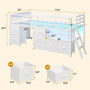 Sikaic Bed Frame Low Loft Bed Twin Size with 7 Storage Drawers, Bookcase and LED Lights White White / Twin / Modern