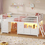 Sikaic Bed Frame Low Loft Bed Twin Size with 7 Storage Drawers, Bookcase and LED Lights White White / Twin / Modern