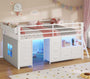 Sikaic Bed Frame Low Loft Bed Twin Size with 7 Storage Drawers, Bookcase and LED Lights White White / Twin / Modern