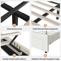 Sikaic Bed Frame Twin Size Velvet Princess Platform RGB LED Bed with Storage Drawers and Adjustable Crystal Button Headboard Creamy White White / Twin Size / Engineered Wood