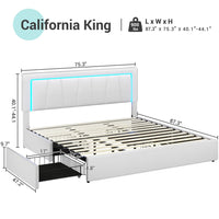 Sikaic Beds & Bed Frames Faux Leather Platform LED Bed Frame with Storage Drawers and USB Ports Adjustable Headboard White