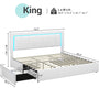 Sikaic Beds & Bed Frames Faux Leather Platform LED Bed Frame with Storage Drawers and USB Ports Adjustable Headboard White