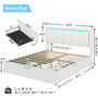 Sikaic Beds & Bed Frames Faux Leather Platform LED Bed Frame with Storage Drawers and USB Ports Adjustable Headboard White