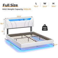 Sikaic Beds & Bed Frames Floating Upholstered Leather Platform Bed Frame with LED Lights Storage Headboard and Charging Station White