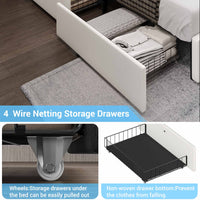 Sikaic Beds & Bed Frames Faux Leather Platform LED Bed Frame with Storage Drawers and USB Ports Adjustable Headboard White