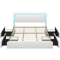 Sikaic Beds & Bed Frames Faux Leather Platform LED Bed Frame with Storage Drawers and USB Ports Adjustable Headboard White