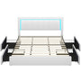 Sikaic Beds & Bed Frames Faux Leather Platform LED Bed Frame with Storage Drawers and USB Ports Adjustable Headboard White