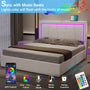 Sikaic Beds & Bed Frames Faux Leather Platform LED Bed Frame with Storage Drawers and USB Ports Adjustable Headboard White