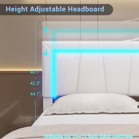 Sikaic Beds & Bed Frames Faux Leather Platform LED Bed Frame with Storage Drawers and USB Ports Adjustable Headboard White