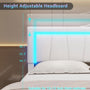 Sikaic Beds & Bed Frames Faux Leather Platform LED Bed Frame with Storage Drawers and USB Ports Adjustable Headboard White