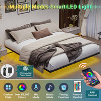 Sikaic Beds & Bed Frames Metal Floating Bed Frame with LED Lights no Headboard Black