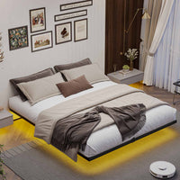 Sikaic Beds & Bed Frames Metal Floating Bed Frame with LED Lights no Headboard Black