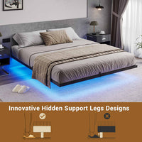 Sikaic Beds & Bed Frames Metal Floating Bed Frame with LED Lights no Headboard Black