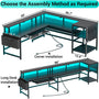 Sikaic L Shaped Reversible LED Gaming Desk with Power Outlets Strip Monitor Shelf Keyboard Tray Pegboard and Storage Shelves Black