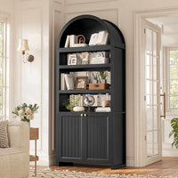 Sikaic Bookcase 81 Inches Tall Arched 6-Tier Bookcase with Door Black Black / Engineered Wood / Modern