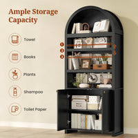 Sikaic Bookcase 81 Inches Tall Arched 6-Tier Bookcase with Door Black Black / Engineered Wood / Modern