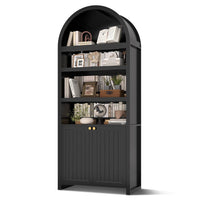 Sikaic Bookcase 81 Inches Tall Arched 6-Tier Bookcase with Door Black Black / Engineered Wood / Modern