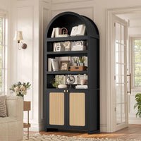 Sikaic Bookcase 81 Inches Tall Arched 6-Tier Bookcase with Door Black Oak Black / Engineered Wood / Modern